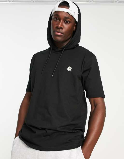 Le Breve – Kurzärmliges T-Shirt in Schwarz mit Kapuze