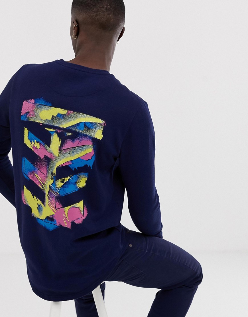 Le Breve - Lang sweatshirt met print op de achterkant-Marineblauw
