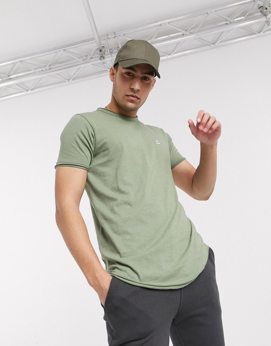 Le Breve - Lang T-shirt met onafgewerkte rand in gemêleerd kaki-Groen