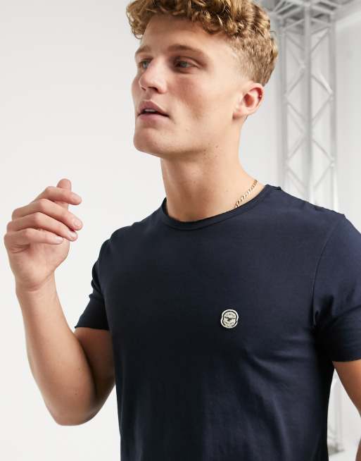 Le Breve - Lang T-shirt met onafgewerkte zoom in marineblauw