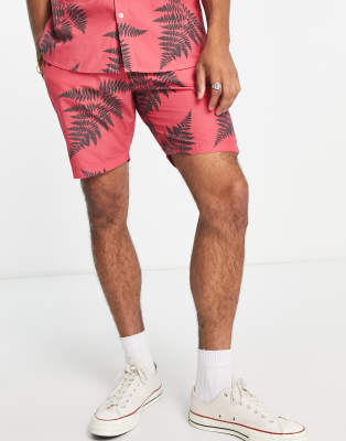 Le Breve leaf print shorts in coral (part of a set)