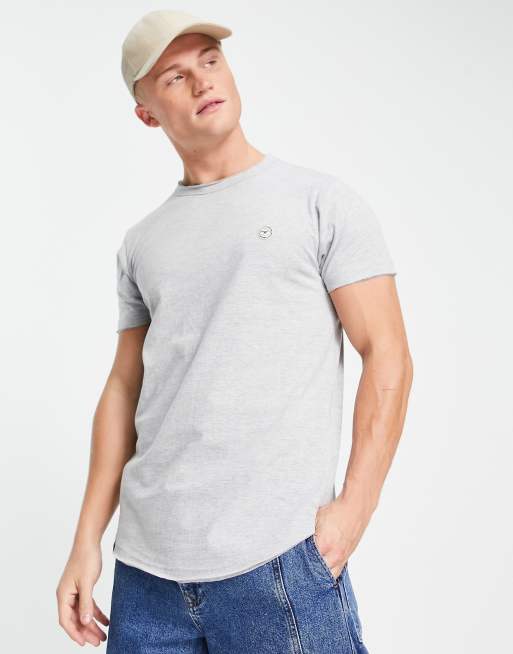 Le Breve – Ljusgrå t-shirt i lång modell med rundad nederkant