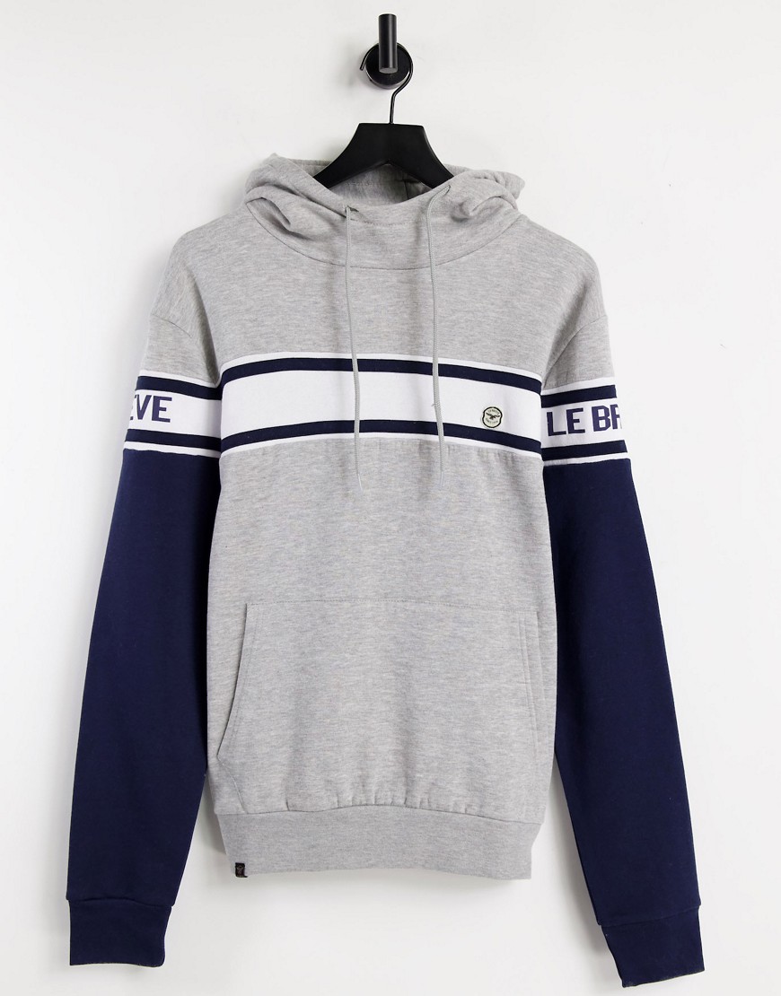 Le Breve logo color block hoodie in light gray & navy - part of a set-Grey