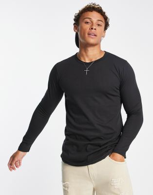 Le Breve Le Breve long sleeve curved hem t-shirt in black