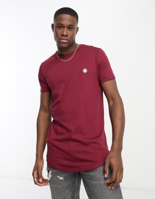 Le Breve Le Breve longline curved hem t-shirt in burgundy-Red