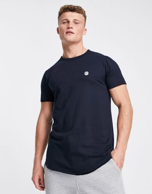 Le Breve longline curved hem t-shirt in navy - ASOS Price Checker