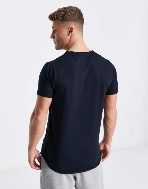 Le Breve longline curved hem T-shirt in navy - ShopStyle