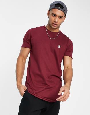 Le Breve Le Breve longline raw edge t-shirt in burgundy-Red
