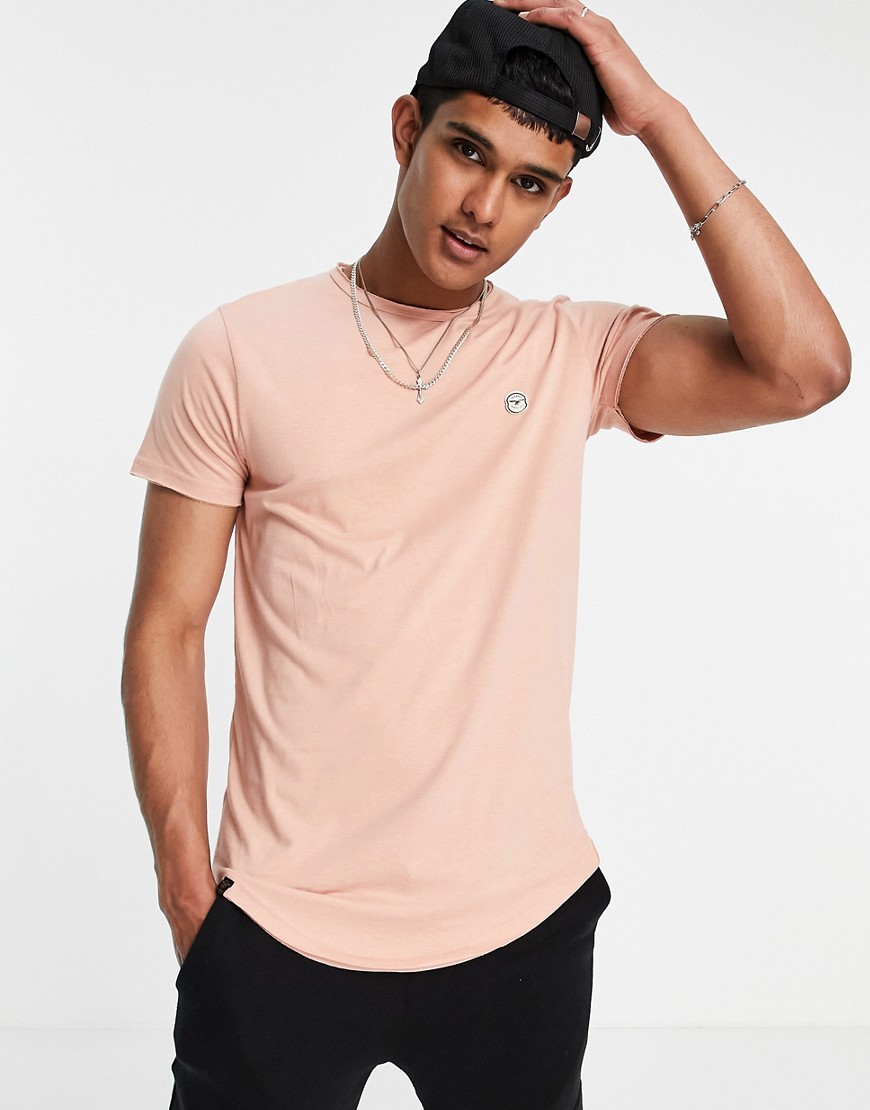 Le Breve longline raw edge T-shirt in dusty pink