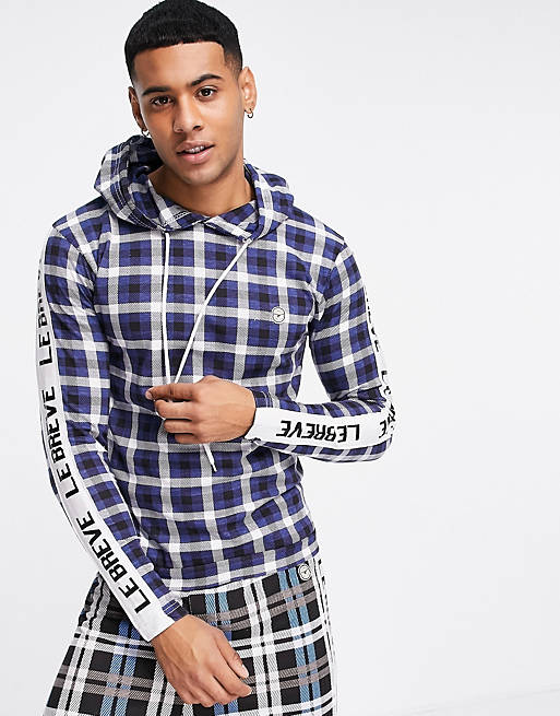 Le Breve lounge bay co-ord hoody in blue check 