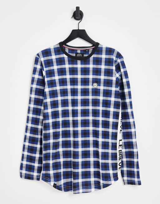 Le Breve lounge bay long sleeve top in blue check (part of a set) 