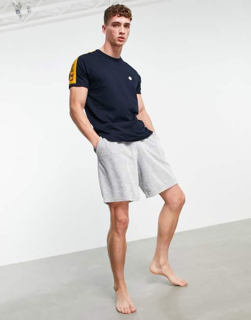 Le Breve lounge co-ord T-shirt in navy with yellow tape, 3 of 4