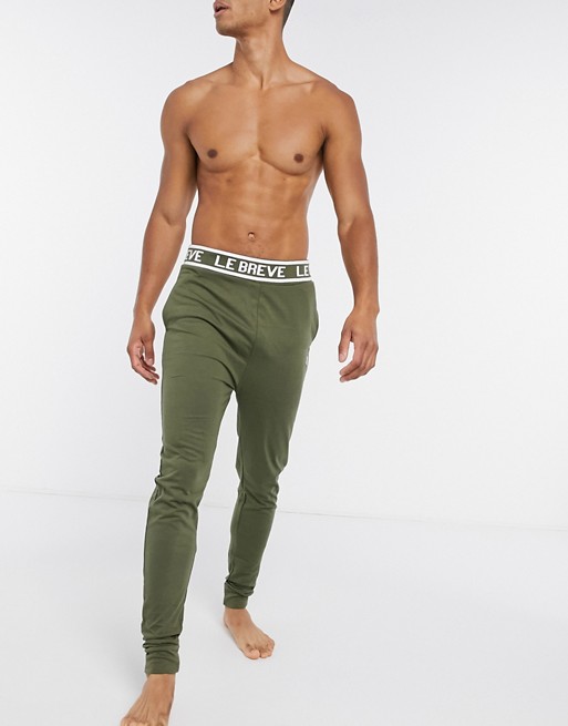 Le Breve lounge joggers with printed waist band in khaki