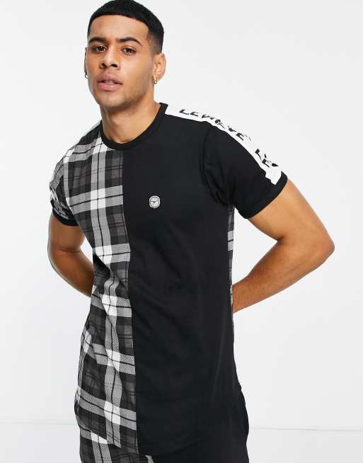 Le Breve lounge joker t-shirt in black check (part of a set)