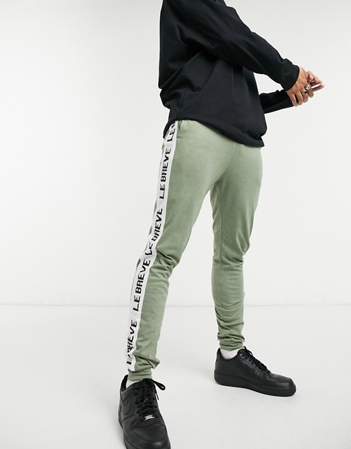 Le Breve lounge marl joggers with taping in khaki