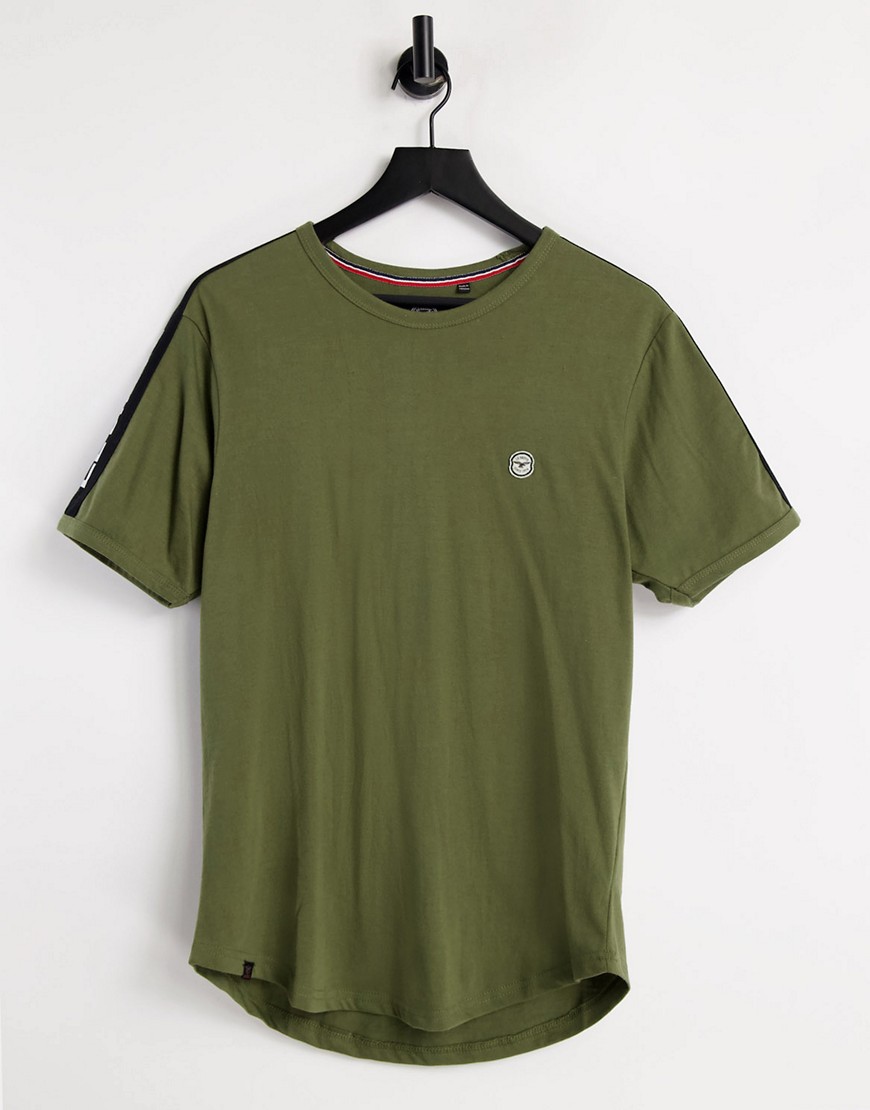 Le Breve lounge set t-shirt in khaki with black tape-Green