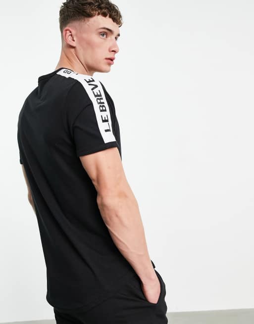 Le Breve - Lounge-T-shirt in zwart met witte bies, deel van co-ord set, 2 van 4