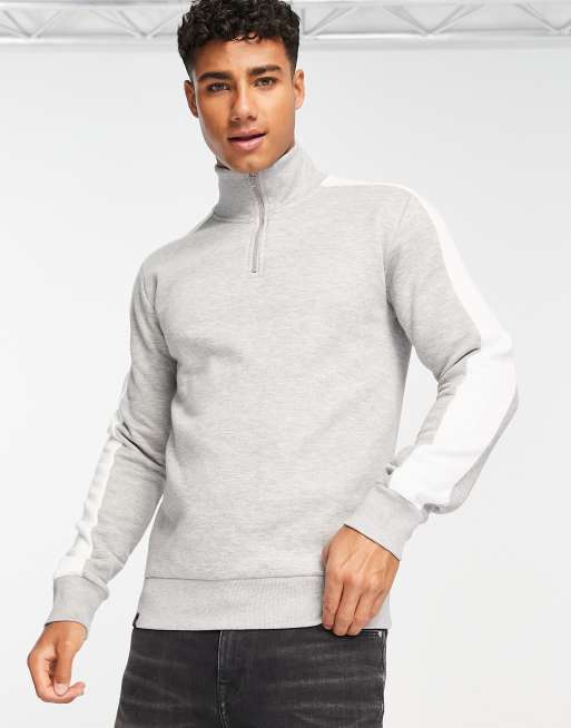 Le Breve - Lysegrå sweatshirt med 1/2 lynlås og panel