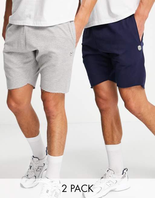 Le Breve – Marinblå och ljusgrå jersey-shorts med råskuren kant, 2-pack