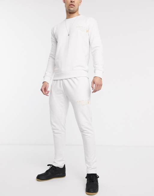 Le Breve mix  and match  organic cotton jogger  in white ASOS