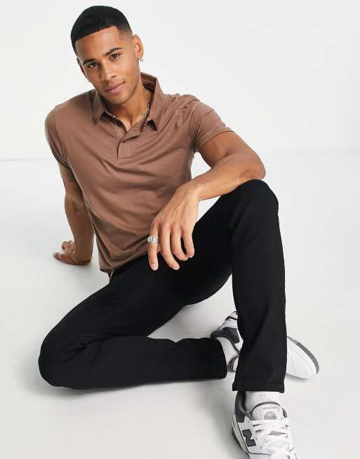 Le Breve - Muscle fit polo in lichtbruin