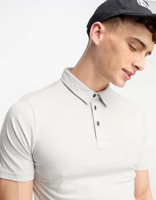 Le Breve muscle fit polo in light grey
