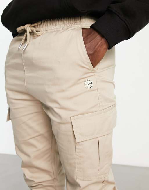 Pantalon cargo homme beige chevilles élastique