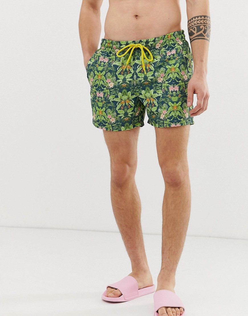 Le Breve - Pantaloncini da bagno con stampa tropicale in coordinato-Verde