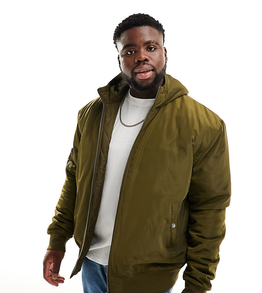 Le Breve Plus bomber jacket with hood in khaki-Green
