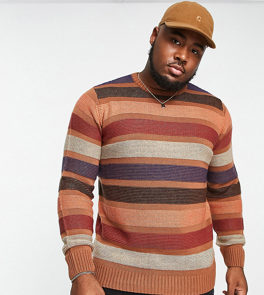 Le Breve Plus colour wave knit jumper in brown