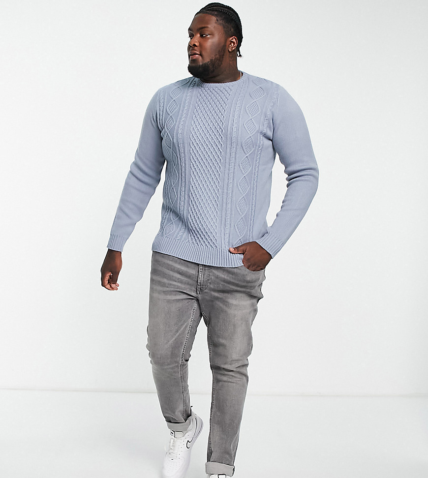 Le Breve Diamond Cable Knit Sweater In Light Gray