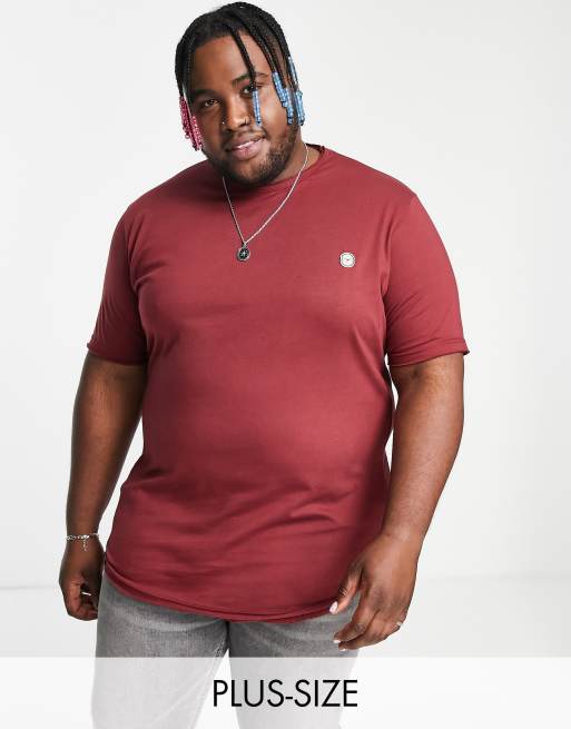 Le Breve Plus – Longline-T-Shirt in Burgunderrot mit unbearbeitetem Saum
