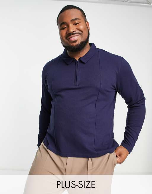 Le Breve Plus - Polo in piqué a maniche lunghe con cerniera lampo, colore blu navy