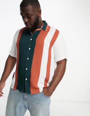 Le Breve Le Breve Plus revere collar resort shirt in teal stripe-Green