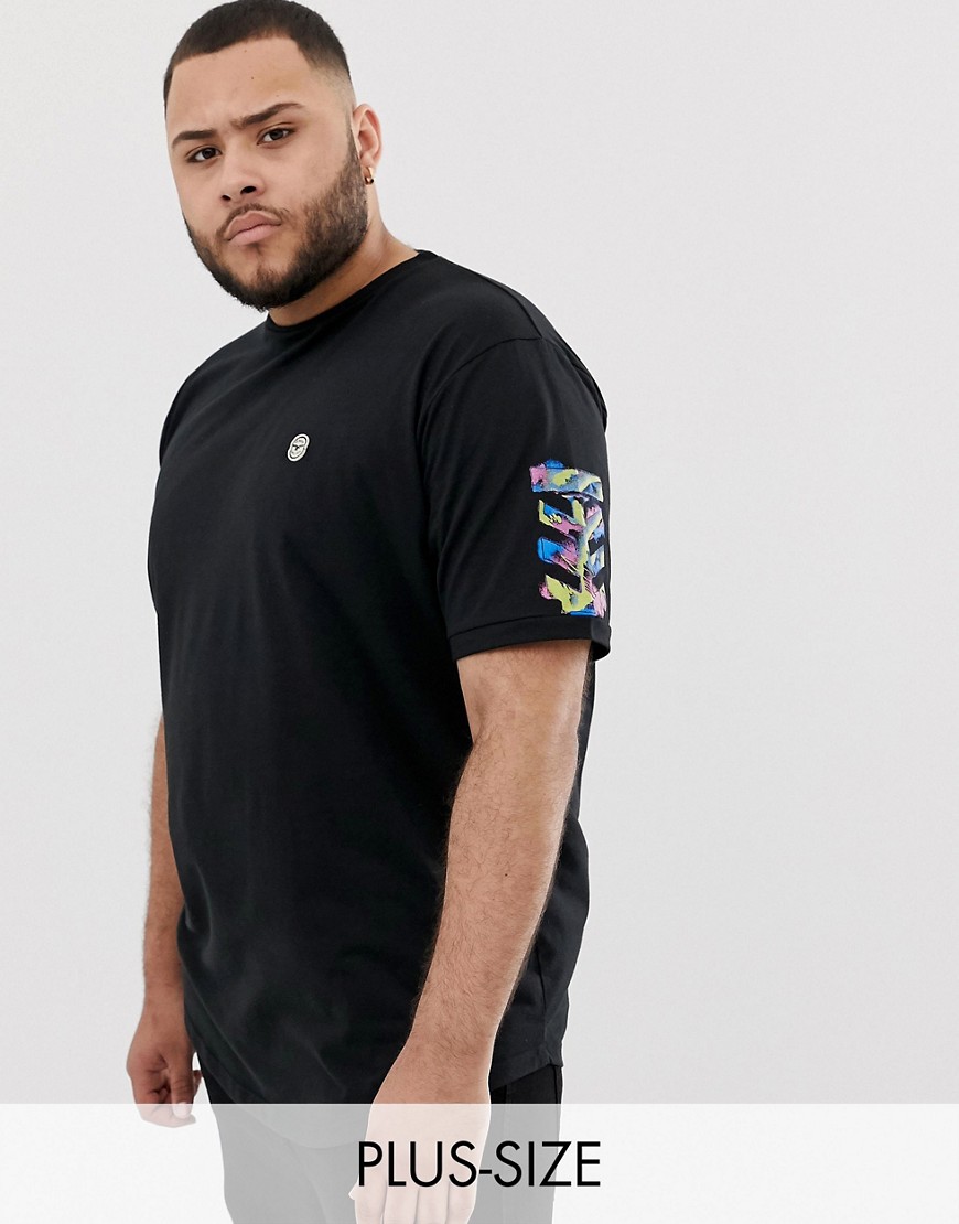 Le Breve Plus - T-shirt lunga nera con stampa stencil sul retro-Nero
