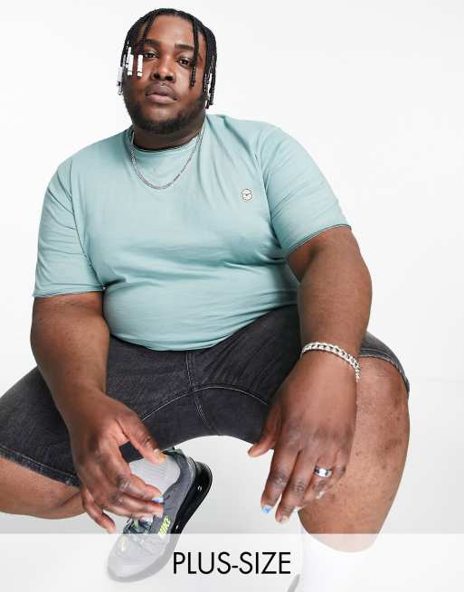 Le Breve Plus - T-shirt verde menta scuro taglio lungo con bordi grezzi