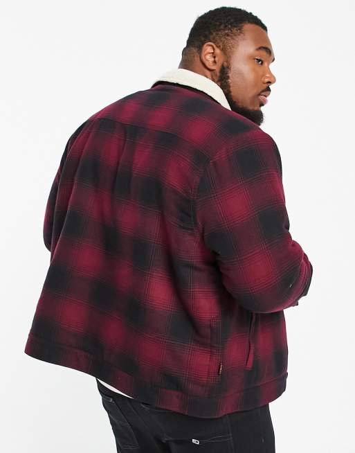 Le Breve Plus Veste a carreaux avec col et doublure imitation peau de mouton Bordeaux