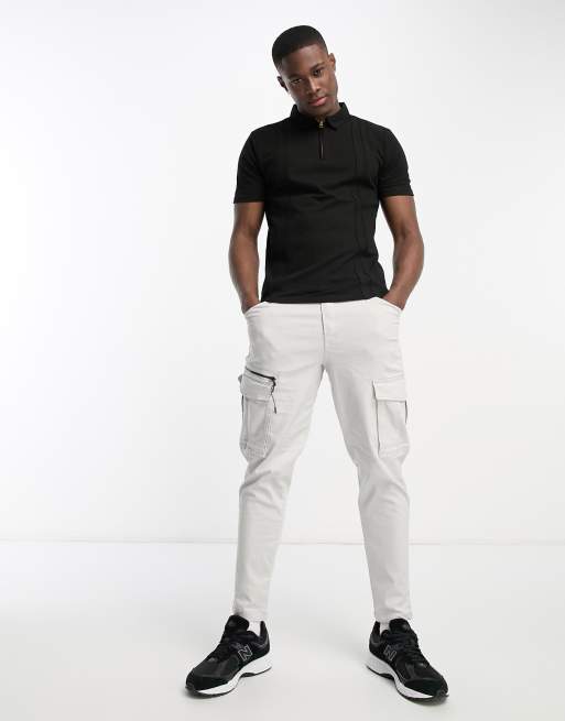 Le Breve - Polo in piqué nera con zip