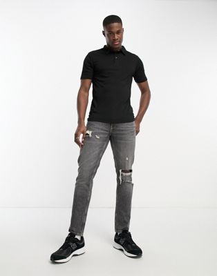 Le Breve muscle fit polo in black - ASOS Price Checker