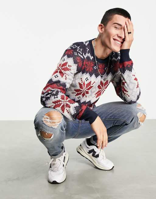 Le Breve - Pull de Noël en jacquard - Bleu marine