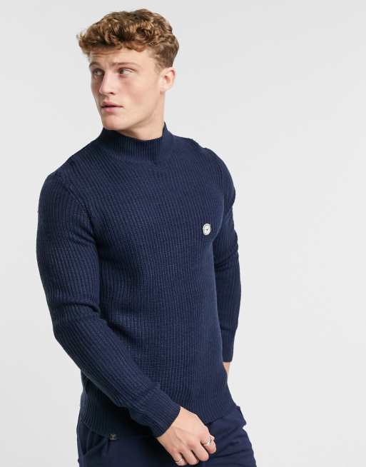Le Breve - Pull en maille chunky à col roulé - Marine