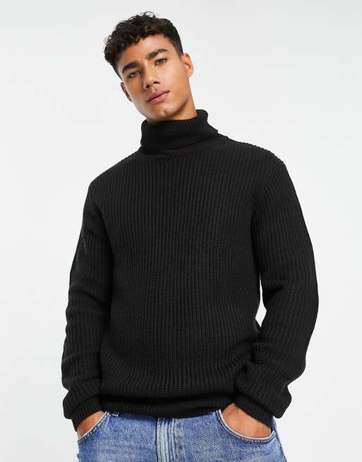 Black polo neck outlet ribbed jumper