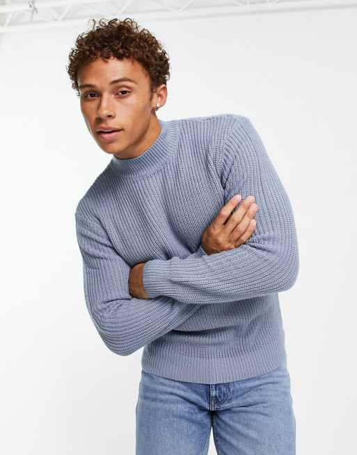 Light blue ribbed turtleneck sweater deals