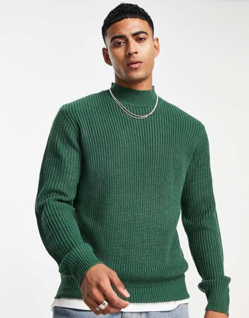 Le Breve ribbed turtle neck sweater in dark green ASOS