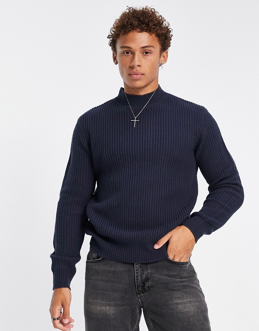 Le Breve Ribbed Turtle Neck Sweater In Navy