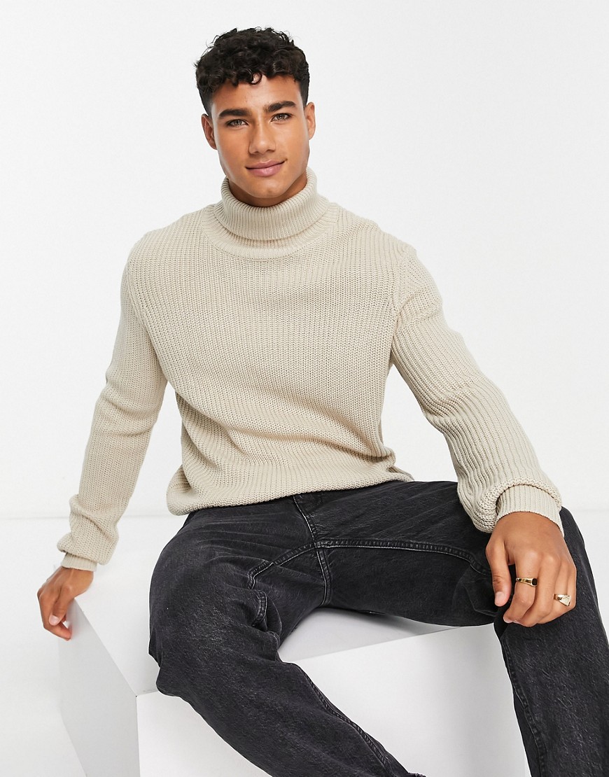 ribbed turtleneck sweater in stone-Neutral
