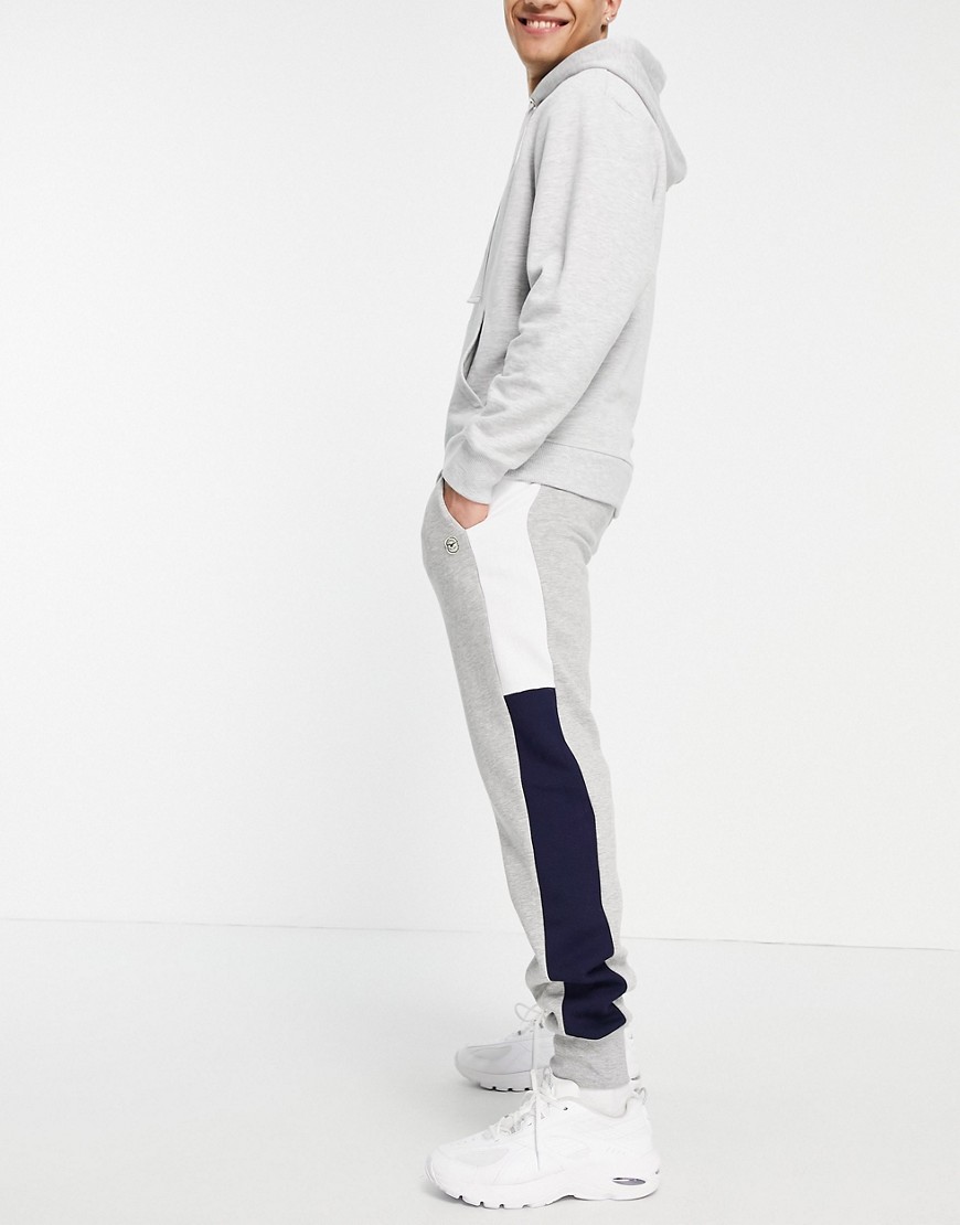Le Breve set slim fit sweatpants in light gray & navy-Grey