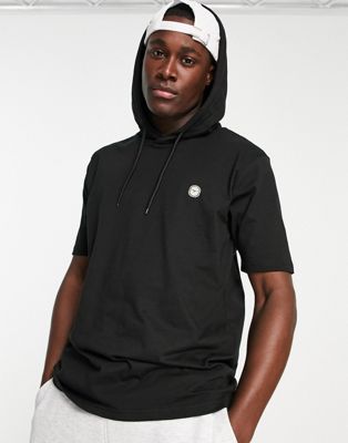Le Breve short sleeve hooded t-shirt in black