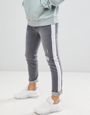 side stripe distressed jeans