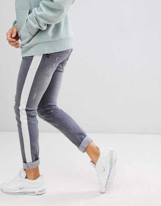 Side stripe distressed on sale jeans